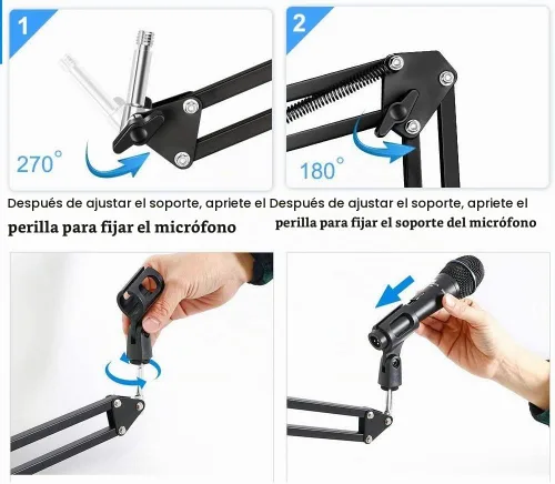 Vista 5 de Soporte de Piso para Micrófono para Blue Yeti, Nano, Snowball, HyperX, Razer, Logitech USB y Micrófono de Condensador, Brazo Articulado Ajustable