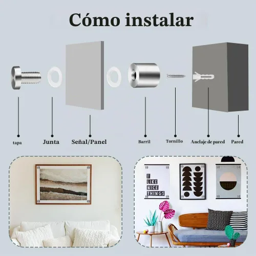 Vista 5 de Tornillos de separación, separadores de letreros, tornillos de separación para acrílico, soporte publicitario de metal, accesorios de montaje