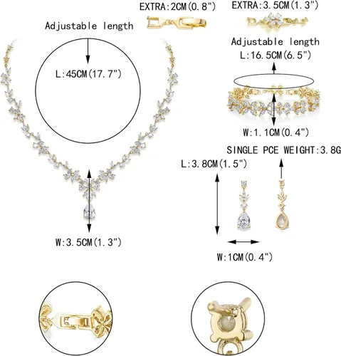 Vista 5 de EVER FAITH Juego de joyas nupciales para novia, dama de honor, lágrima de hoja de flor, circonita cúbica, collar y aretes colgantes, conjunto