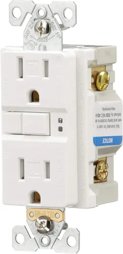 Vista 2 de Eaton GFCI - Receptáculo dúplex resistente a manipulaciones 15A -125V con placa de pared de tamaño estándar, color blanco