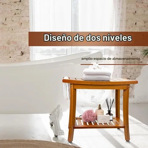Vista 4 de Utoplike Banco de ducha de bambú con estante, taburete de silla de baño