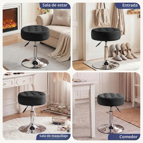 Vista 6 de Furniliving Taburete Otomano de Maquillaje de Terciopelo Acolchado de Mediados de Siglo, Silla Taburete de Tocador Giratoria Redonda Ajustable