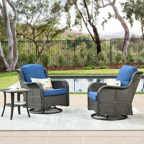 Vista 10 de HOOOWOOO Juego de 3 sillas giratorias para exteriores, juego de 3 sillas de patio giratorias para exteriores, con respaldo alto, juego de 2 sillas