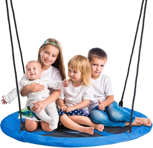 Vista 11 de SUPER DEAL Columpio de Árbol de 40 Pulgadas, Columpio Platillo Volador para Niños al Aire Libre, Capacidad de Peso de 800 Libras, Tela Textilene
