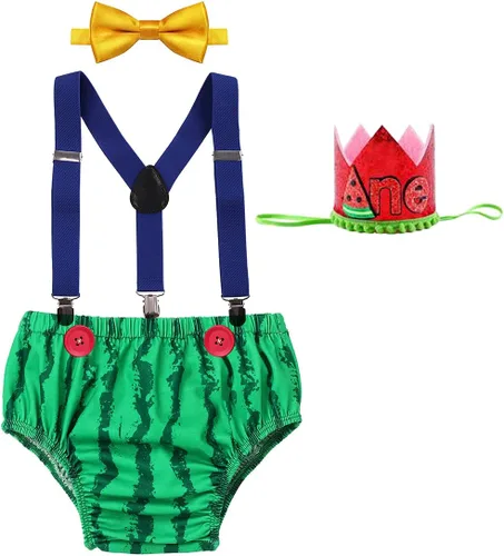 Vista 16 de Conjunto de ropa de bebé niño León Fox Cake Smash Wild One 1er cumpleaños Bloomers cubierta de pañales, tirantes y corbata de moño