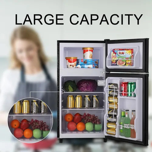 Vista 4 de WANAI Refrigerador compacto de 3.5 pies cúbicos de doble puerta con congelador, refrigerador pequeño con 7 modos TEMP, ahorro de energía, bajo ruido