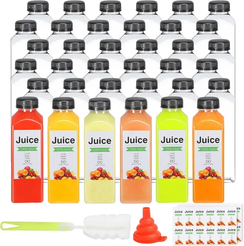 Vista 8 de 24 botellas de plástico de 16 onzas con tapas, botellas de jugo con tapas, recipientes reutilizables y claros para bebidas como leche, batidos, jugo