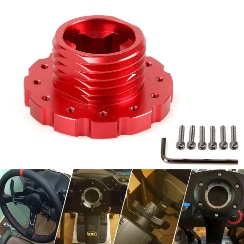 Vista 5 de TAKEGO Aluminum Steering Wheel Adapter, Sim Racing Gaming Steering Wheel Adapter 6 Hole for T300, T500, TS-PC, TS-XW,Red