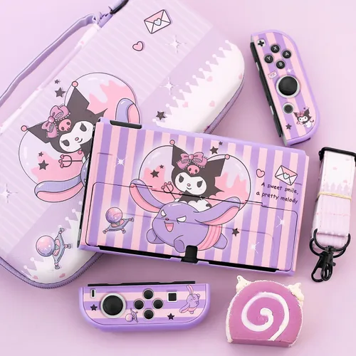 Vista 7 de HYPERCASE Cute Switch OLED Carrying Bag Purple Bunny for Console&Accessories, with Switch OLED Dockable Cover PC Hardshell, Screen Protector