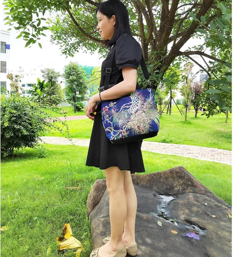 Vista 9 de Bolsos de hombro vintage para mujer, bolsos de mano, bolso de viaje para mujer con lentejuelas brillantes bordadas fénix