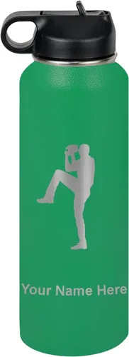 Vista 59 de LaserGram Botella de agua personalizada, jarra de béisbol, acero inoxidable de doble pared aislada al vacío con popote superior, regalo grabado Negro