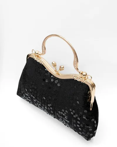 Vista 4 de Bolso de noche de terciopelo con lentejuelas vintage bolso de hardware de flores adecuado para banquetes de boda fiesta ocasiones formales