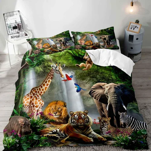 Vista 15 de VIVIHOME - Juego de ropa de cama inspiradora de león de 2 piezas, funda de edredón individual, ropa de cama negra con animales salvajes africanos