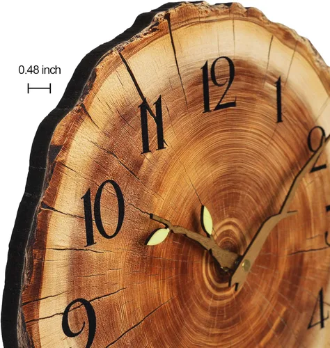 Vista 3 de JoFomp Reloj de pared de madera con anillo anual, funciona con pilas, reloj de pared silencioso de 12 pulgadas sin tictac, reloj de pared rústico