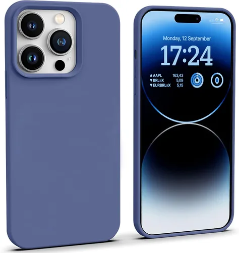 Vista 13 de IceSword Funda compatible con iPhone 14 Pro Max, color azul bebé, funda de silicona líquida, delgada, suave, antiarañazos, bonita luz azul pastel