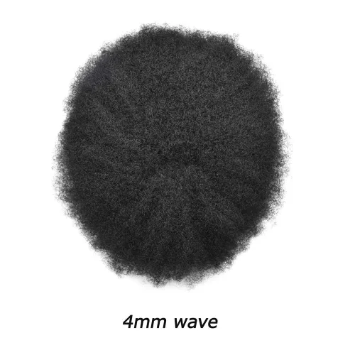 Vista 2 de Afro Toupee para hombres negros unidad de cabello humano para hombres negros postizo PU Ingección Afro Mens Toupee 4MM onda #1 negro azabache