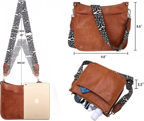 Vista 3 de HAIBOLAN bolsa cruzada con correa de guitarra de leopardo, bolsa bandolera de base redonda para mujer