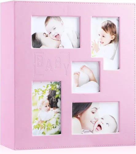 Vista 8 de Ywlake Álbum de fotos para bebé niño 4x6 300 bolsillos, álbum de cuero para baby shower niño bebé, contiene 300 imágenes horizontales, color azul
