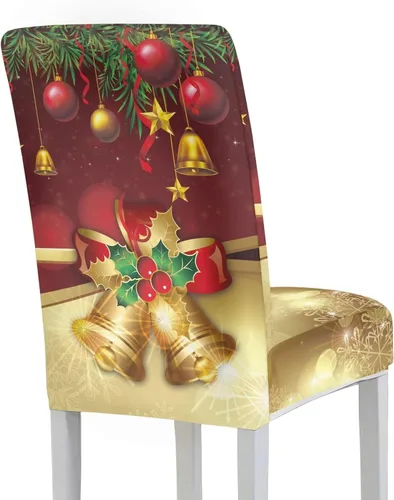 Vista 3 de HUGS IDEA Juego de 2 fundas para sillas de comedor con campanas de Navidad, lavables, fundas elásticas para sillas Parsons, fundas protectoras