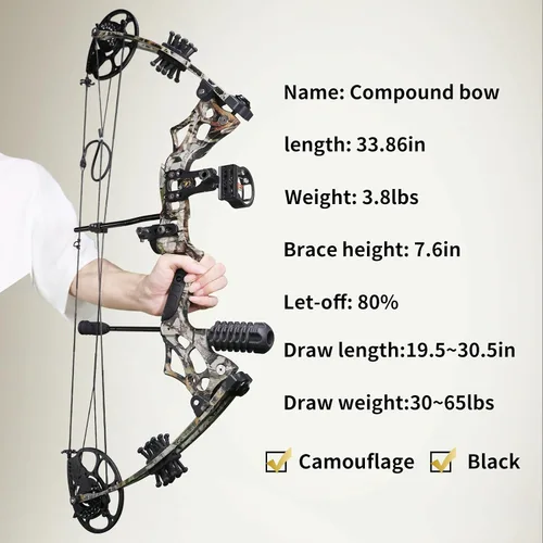 Vista 3 de Arco compuesto de 30-65 libras, kit combinado de pesca con arco, arco de Camouflaje