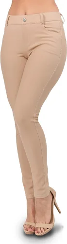 Vista 4 de Ylluo Jean Look - Pantalones de aspecto de jeans para mujer con bolsillos y mezcla de algodón modelos capri y largo completo