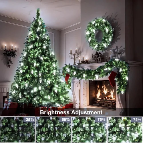 Vista 4 de ZAIYW Tira de luces de Navidad C9 de 66 pies, 100 luces LED de fresa, enchufe UL, tira de luces C9, cable verde, impermeable, para aleros de techo