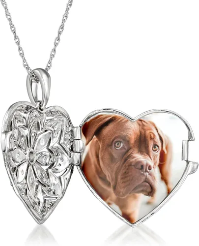 Vista 2 de Ross-Simons Collar con medallón de corazón floral de diamantes de 0,25 qt t en plata de ley