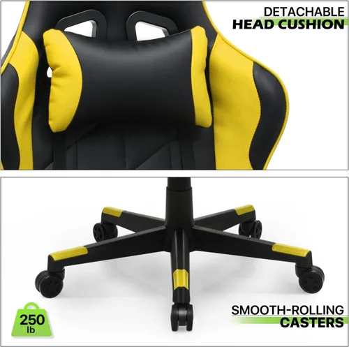 Vista 8 de Magshion Silla para juegos, silla reclinable de 90° a 130° con respaldo alto con soporte lumbar, ergonómica para adultos, reclinable, altura