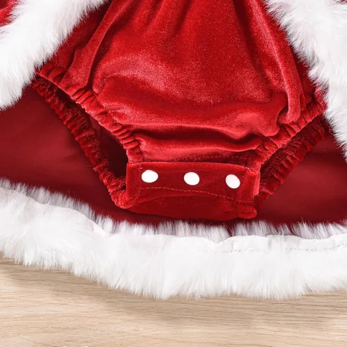 Vista 6 de Mameluco de Navidad para bebé recién nacida, vestido de terciopelo rojo, 2 piezas, ropa de Navidad para bebé Rojo A