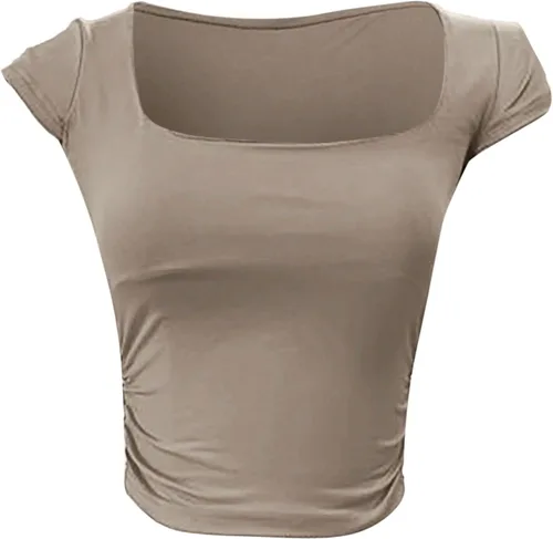 Vista 2 de Womens Sexy Crewneck Crop Top Short Sleeve Slim Fitted Going Out T Shirt Lace Comfort Casual Basic Shirt Blouse