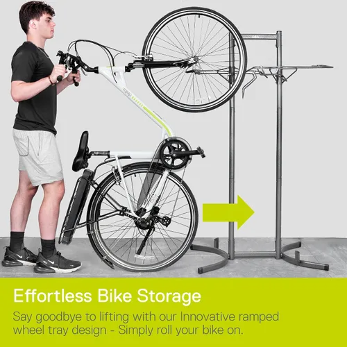 Vista 5 de Delta Cycle & Home Soporte vertical resistente para 2 bicicletas para dos bicicletas, estante ligero para almacenamiento de bicicletas, soporte