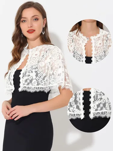 Vista 2 de Allegra K Chales de encaje para mujer, vestido de noche, capa de boda, bolero