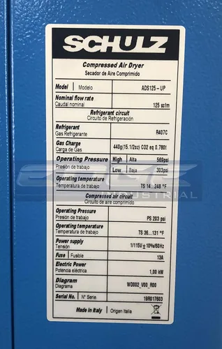 Vista 6 de Schulz Secador de aire refrigerado para compresor de aire, sistemas de aire comprimido, 125 CFM, bueno para compresores de 20 HP, 25 HP, 30 HP