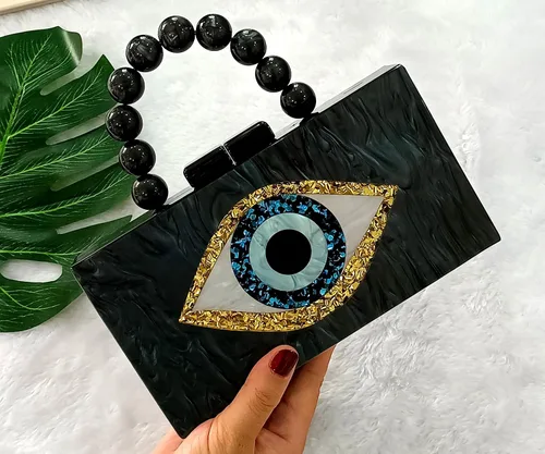 Vista 6 de NUSTTAL Evil Eye Clutch Purse Acrylic Clutch Marble Evening Handbag for Women with Pearl Handle