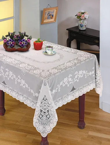 Vista 8 de Violet Linen Mantel de encaje de vinilo con diseño de Betenburg, blanco, 60 x 90 pulgadas, oblongo/rectangular