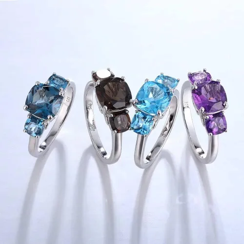 Vista 6 de supermodel 925 Sterling Silver Solitaire 3 Stone Statement Ring for Women 4 Cttw 8MM Natural Blue Topaz Promise Ring 18K White Gold Plated Size 6