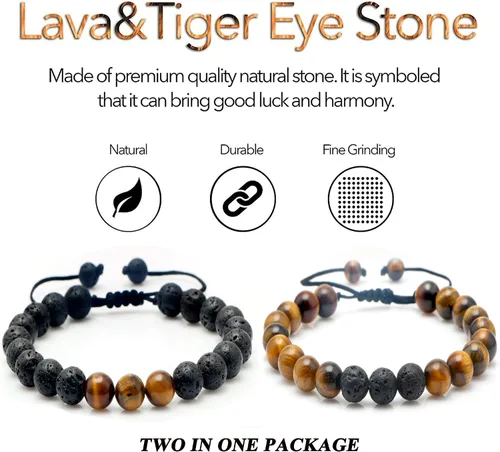 Vista 4 de Pulsera para hombre con diseño de ojo de tigre para hombre, novio, marido, papá, hijo, nieto, hermano, piedra natural, aniversario, Navidad