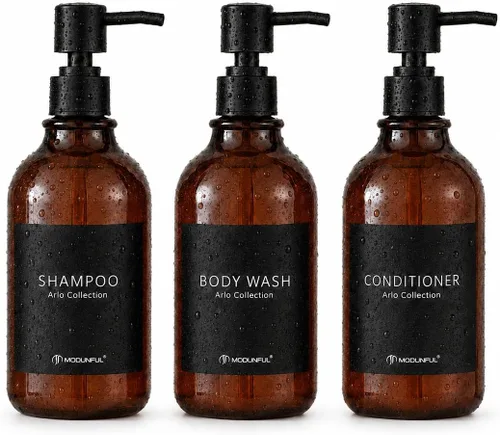 Vista 9 de Refillable Shampoo and Conditioner Bottles Set of 3 Polished Black modunful Glossy Black