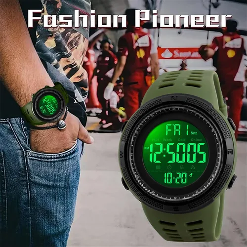Vista 6 de SKMEI Reloj para hombres, reloj digital redondo deportivo militar con luz LED impermeable, cronómetro, cuenta regresiva, alarmas, fecha, cronógrafo