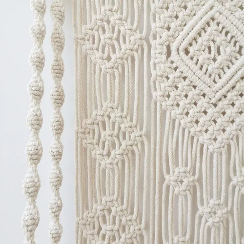 Vista 6 de Estante colgante de pared de macramé, bohemio decorativo para plantas flotantes, estante colgante de madera, colgador de almacenamiento de madera