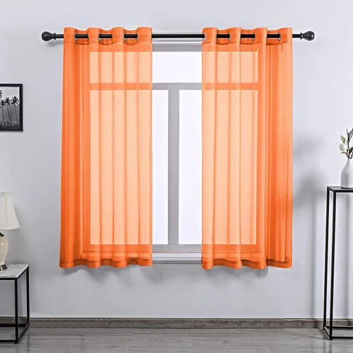 Vista 34 de DONREN 2 paneles de cortina de voile semitransparentes texturizados para ventana de cocina, pequeñas ventanas cortas, cortinas suaves de lujo