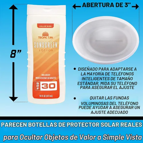 Vista 4 de GoPong Paquete de 2 botellas seguras para la desviación con protector solar, oculta de forma segura tus objetos de valor
