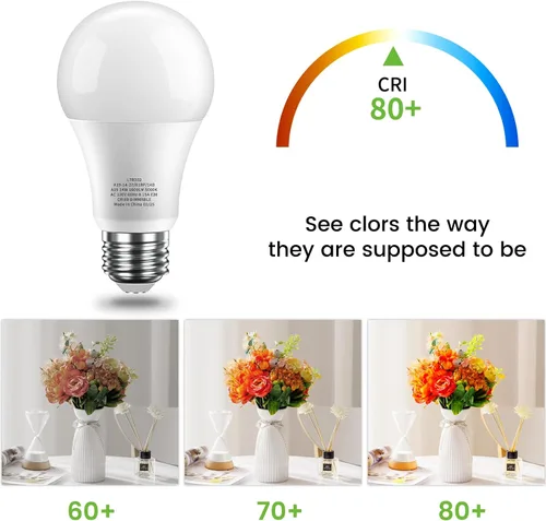 Vista 6 de Bombillas LED regulables, bombilla LED equivalente a 60 W, 2700K luz blanca suave, 9.5 W, 800 lúmenes, base estándar E26, CRI80+, bombilla