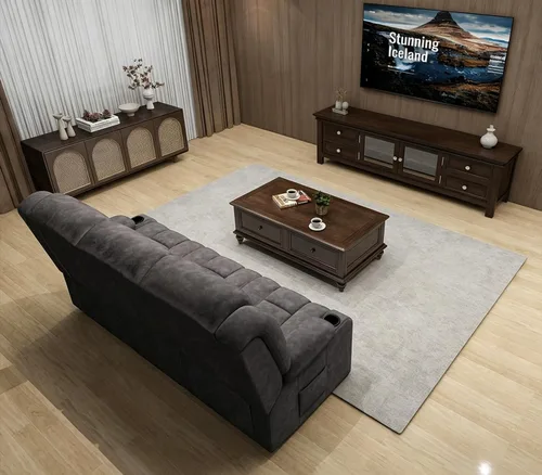 Vista 10 de COMHOMA Juegos de muebles de sala de estar, sofá reclinable manual, sofá reclinable de tela de 2 asientos, respaldo ergonómico con portavasos