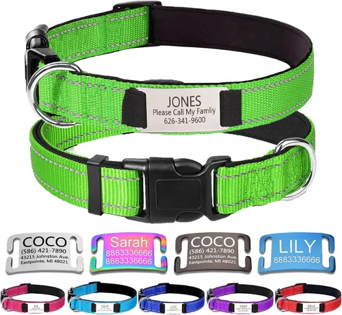 Vista 9 de Collar de perro de nailon personalizado con placa de nombre grabada, S, negro Custom engraved name & phone; reflective stitching, adjustable