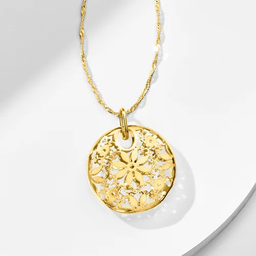 Vista 5 de Ross-Simons Colgante de flor circular de oro amarillo italiano de 14 quilates