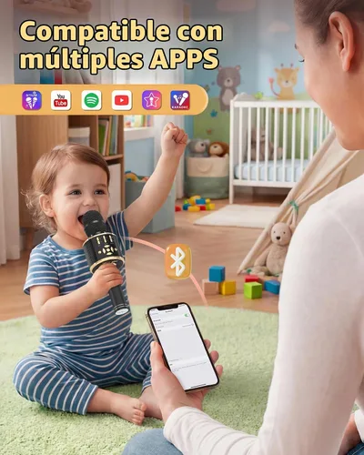 Vista 4 de Amazmic Máquina de Micrófono de Karaoke para Niños, Micrófono Bluetooth Portátil, Micrófono de Karaoke Inalámbrico de Mano con Luces LED, Regalo