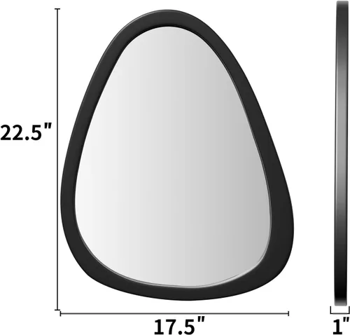 Vista 6 de Espejo de pared irregular de 22.5" x 17.5", espejo con marco de madera negra, espejo de pared asimétrico para sala de estar, dormitorio, baño