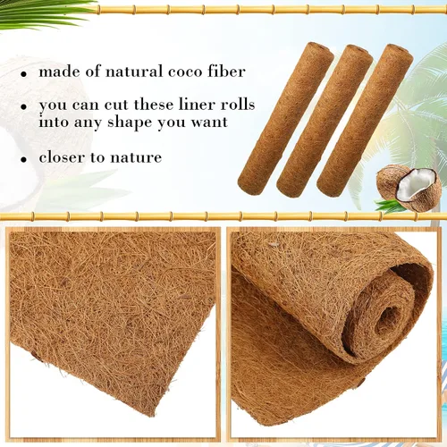 Vista 3 de Jetec Revestimientos de coco para macetas, 12 x 120 pulgadas, cesta de flores de coco natural, alfombra de reptiles, tapete de fibra, decoración