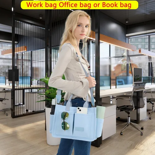 Vista 3 de Bolso de lona para mujer, bolsos cruzados para mujer, bolsos de trabajo para computadora portátil, bolso grande de mano para enfermera o profesora